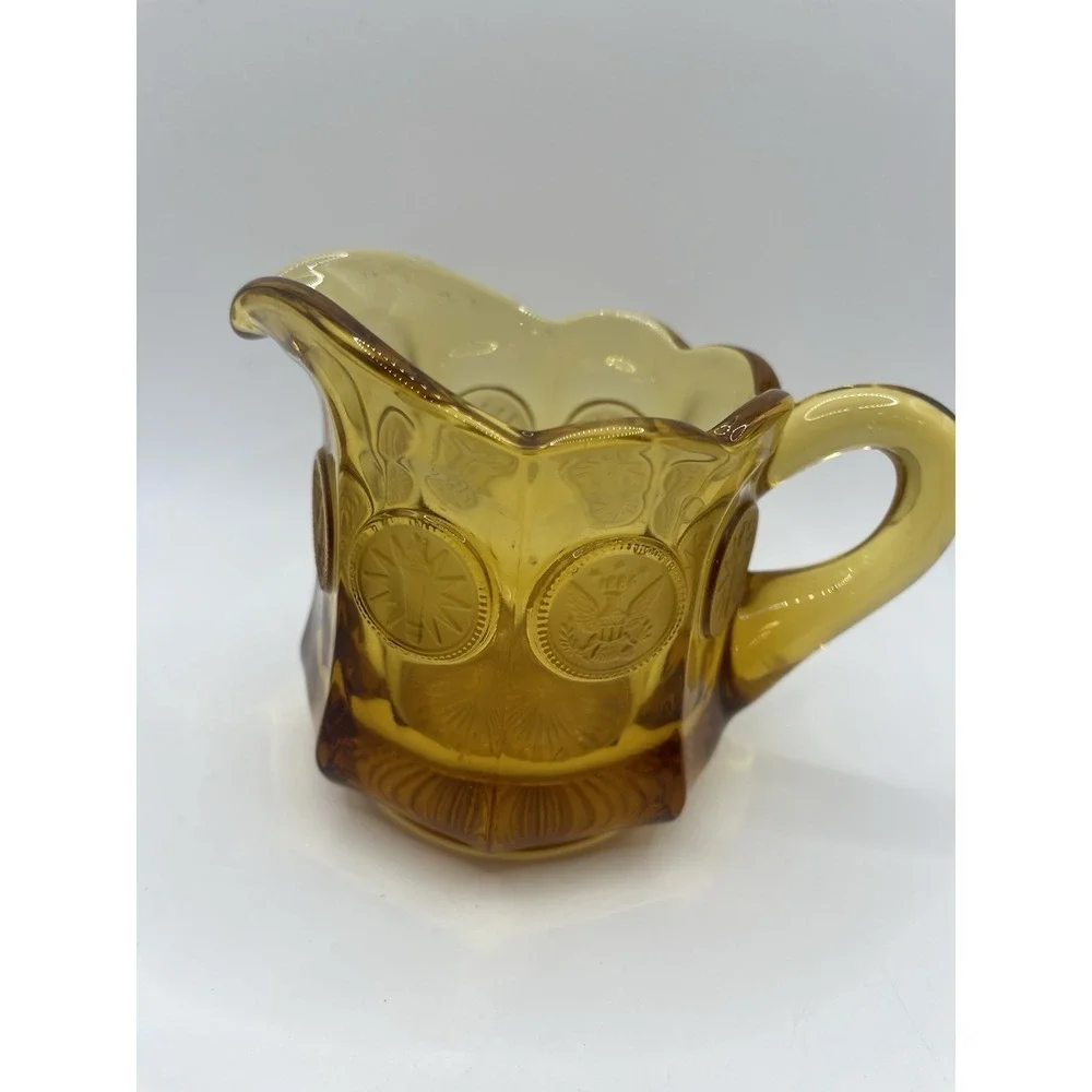 Vintage Amber Fostoria Coin Glass Creamer Pitcher 3-1/2